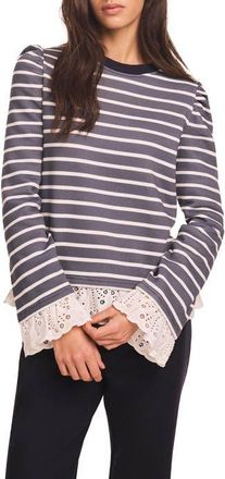 Mint Velvet Stripe Woven Mix Sweatshirt in Blue at Nordstrom, Size X-Small