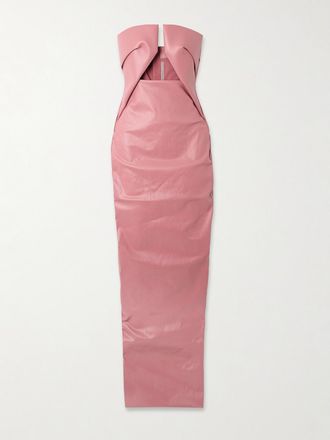 Rick Owens Abito Senza Spalline Cut-out In Denim Spalmato - Rosa