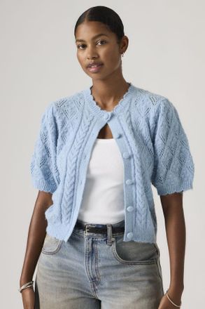Levi's Pauline Pointelle Short Sleeve Cardigan - Donna - XS - Blu / Glacier Lake