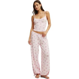 Cotton On Womens Dreamy Soft Pointelle Wide Leg Pant in Penelope Floral Pink Kiss at Nordstrom, Size Xx-Small