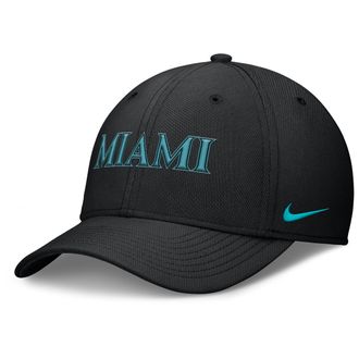 Nike Miami Marlins City Connect Rise Swoosh Nike Mens Dri-FIT MLB Hat in Black | NB1700AMQM-YVT