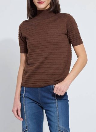 Lyss&eacute; Lottie Smocked Mock Short Sleeve Sweater In Polished Wood