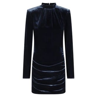 Rotate ROTATE Birger Christensen, Short Dresses, female, Black, XS, Graphite Velvet Mini Dress with Draping