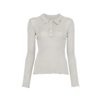 BASERANGE Omato Ribbed-knit Polo-collar Top