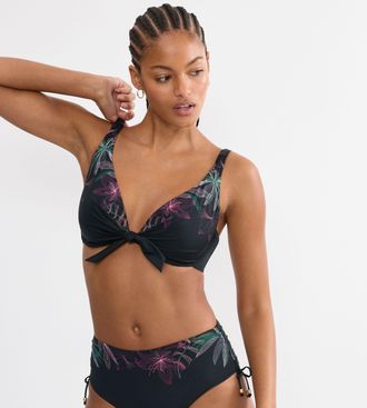 Triumph B&uuml;gel-Bikini-Top TRIUMPH Summer Tropics W, Damen, Gr. 38, Cup E, schwarz combination, Microfaser, Obermaterial: 55% Polyamid, 45% Elasthan, Bikini-Obe