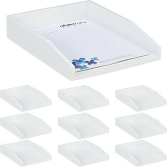Relaxdays 10 Bandejas Para Cartas, Apilable, Din A4, Organizador De Oficina, Bamb&uacute;, Blanco