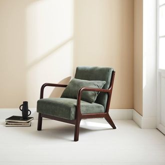 Sweeek Scandi-style Armchair In Fine Corduroy & Hevea Wood in Green