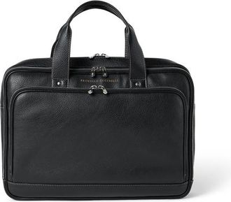 Brunello Cucinelli Grained calfskin briefcase with zipper in Black at Nordstrom