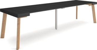 Skraut Home Mesa Consola Extensible, Mesa Comedor Plegable, 300, Para 14 Comensales, Patas De Madera, Estilo Moderno, Negro - Skraut Home