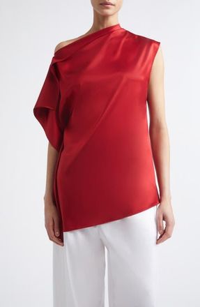 Sportmax Asymmetric Silk Satin Top in Ruby at Nordstrom, Size 10