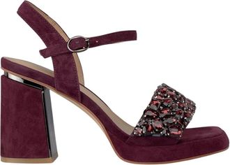 Alma En Pena Geborduurde hak sandaal - Dames - Sandalen met hakken - Rood - 36 EU - Schoenen