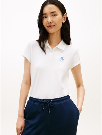 Tommy Hilfiger Womens Slim Fit Script Monogram Stretch Polo - White - XL