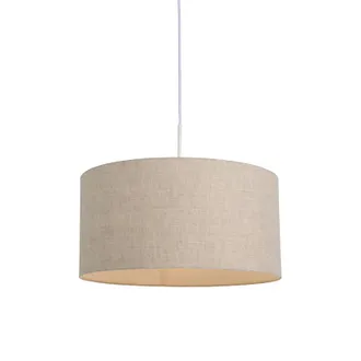 QAZQA R&uacute;stico L&aacute;mpara Colgante R&uacute;stica Blanca Con Pantalla De Algod&oacute;n Gris Claro 50 Cm - Combi Textil /acero Redonda Adecuado Para Led Max. 1 X 60 Watt - Qa