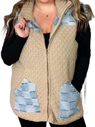 Bibi Watch Out Knit Hooded Vest In Tan