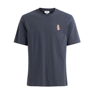 Maison Kitsun&eacute; T-Shirts, male, Blue, Size: L Dressed Fox Comfort T-shirt