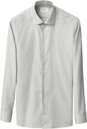 Eton Overhemden, Heren, Grijs, M, Katoen, Groene Slim Fit Twill Overhemd