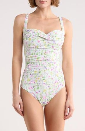 Betsey Johnson Twist Front One-Piece Swimsuit in Blossom at Nordstrom Rack, Size X-Large