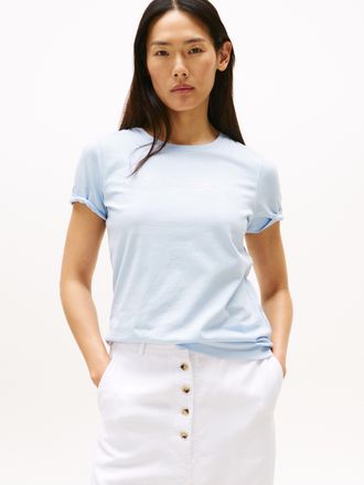 Tommy Hilfiger Kurzarmshirt TOMMY HILFIGER SCRIPT REG C-NK SS T-SHIRT, Damen, Gr. XXL (44), blau (breezy blau), Single Jersey, Obermaterial: 100% Baumwolle, unifarbe