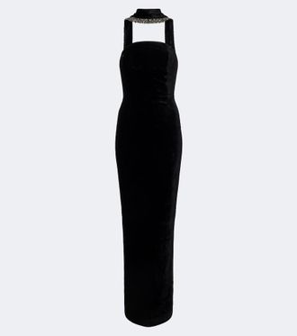 Roland Mouret Embellished halterneck velvet gown