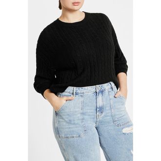 City Chic Kenia Cable Stitch Sweater in Black at Nordstrom, Size Xxs