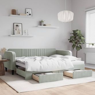 vidaXL Sof&aacute; Cama Nido Con Cajones Terciopelo Gris Claro 90x200 Cm Vidaxl