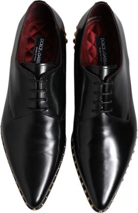 Dolce & Gabbana Black Leather Studded Derby Men Dress Shoes Calfskin