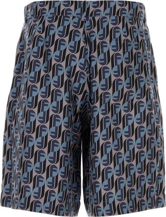 Fendi Mens Printed Silk Bermuda Shorts Flannel Avio Exterior