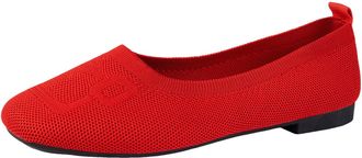 Generic Womens Knit Mesh Flat Lightweight Breathable Casual Shoes with Flexible Sole, Comfortable Round Toe Ballet Flat for Walking,Travel,Everyday Wear (Red,