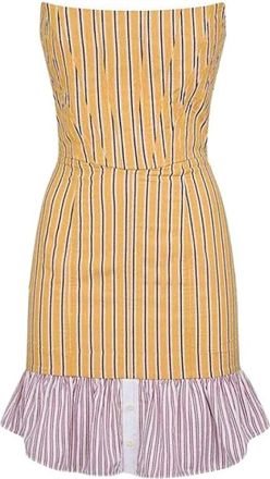 Dsquared2 Gestreepte Corset Jurk - Dames - Korte kleedjes - Geel - M - Katoen - Kleedjes