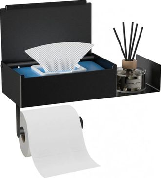 OEM Portarrollos De Papel Higi&eacute;nico De Acero Inoxidable Negro, Con Soporte Para Toallitas H&uacute;medas Y Estante, 20,5 Cm De Largo, 13 Cm De Ancho, Esquinas Re