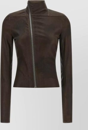 Rick Owens leather high-neck asymmetric zip jacket