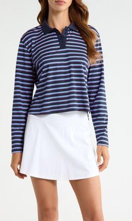 G/Fore Striped Performance Long Sleeve Polo in Twilight at Nordstrom, Size X-Large