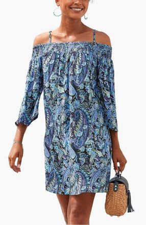 Lascana Womens Off The Shoulder Patterned Dress in Blue Multi at Nordstrom, Size 12