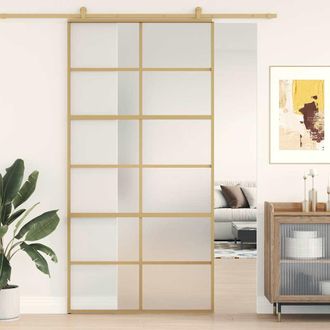 vidaXL Puerta Corredera Dorada De Vidrio Esg Esmerilado Y Aluminio Vidaxl