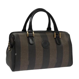 Fendi Vintage Pequin Convertible Boston Bag Coated Canvas Brown Canvas Handbag (Pre-Owned)