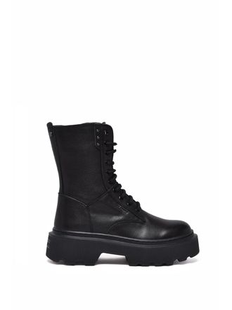 Janet & Janet Black Leather Zip Combat Boots