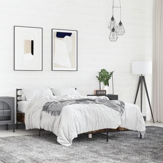 vidaXL Vidaxl - Estructura Cama Madera Ingenier&iacute;a Metal Roble Ahumado 140x200cm