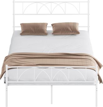 HOMCOM Homcom Cama Matrimonio, 140x190 Cm, Estructura De Cama De Acero Con Cabecero, Soporte De Listones De Acero, Almacenamiento Bajo La Cama, Blanco