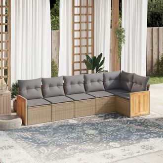 vidaXL Vidaxl - Juego De Sof&aacute;s Jard&iacute;n Con Cojines 6 Pzas Rat&aacute;n Sint&eacute;tico Beige