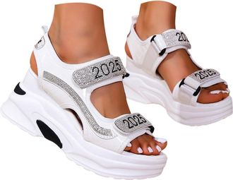 Generic Comfortable Walking Sandals Women Arch Support Breathable Mesh Platform Sandals Women Orthotic Slide Rhinestone Casual Open Toe Sport Sandals for Athl