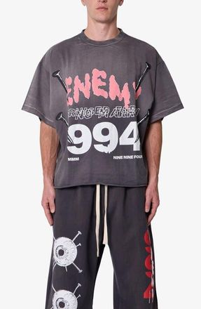 mnml Enemy Oversize Cotton Graphic T-Shirt in Washed Black at Nordstrom, Size Small