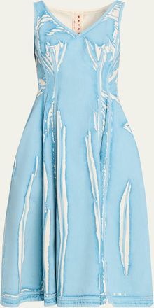 Marni Screen-Printed Denim Sleeveless Midi Dress