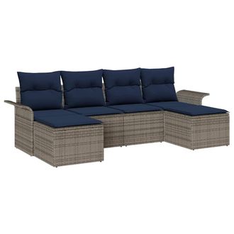 vidaXL Conjunto De Sof&aacute; De Jard&iacute;n Con Coj&iacute;n 6 Pcs Gris Rat&aacute;n Sint&eacute;tico Vidaxl