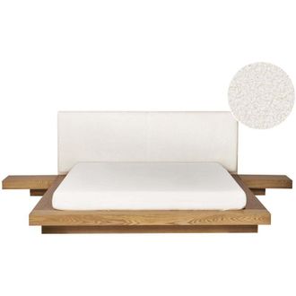 Beliani Letto moderno con piattaforma comodini testata letto boucl&eacute; in frassino naturale 160 x 200 cm Zen