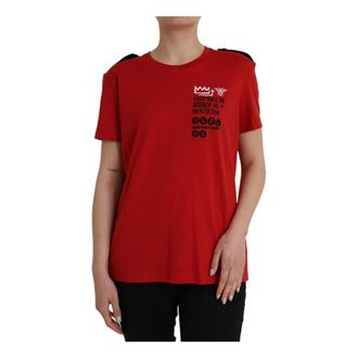Dolce & Gabbana Rood Grafisch Print Katoenen T-Shirt - Dames - T-shirts - Rood - M - Katoen - Tops