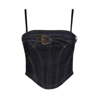 Versace Jeans Couture Denim Crop Top met Afneembare Bandjes - Dames - Tops zonder mouwen - Blauw - XS - Denim - Tops