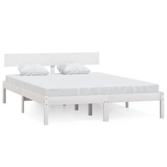Berkfield Home Bed Frame White Solid Wood Pine 135x190 cm Double
