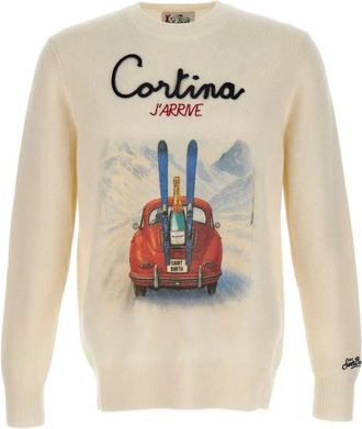 MC2 Saint Barth Cream Wool-Blend Graphic Print Sweater