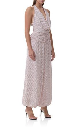 AFRM Robin Pin Dot Halter Neck Jumpsuit in Mauve Pin Dot at Nordstrom, Size X-Small