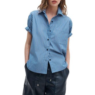 Rag & Bone Connie Stripe Short Sleeve Poplin Button-Up Shirt in Blue Stripe at Nordstrom, Size Xx-Small
